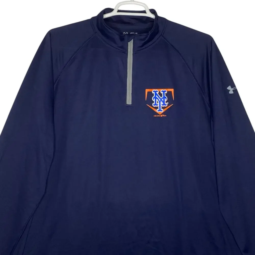 Under Armour NY New York Mets Heat Gear Pullover Shirt Blue 1/4 Zip MLB 2XL